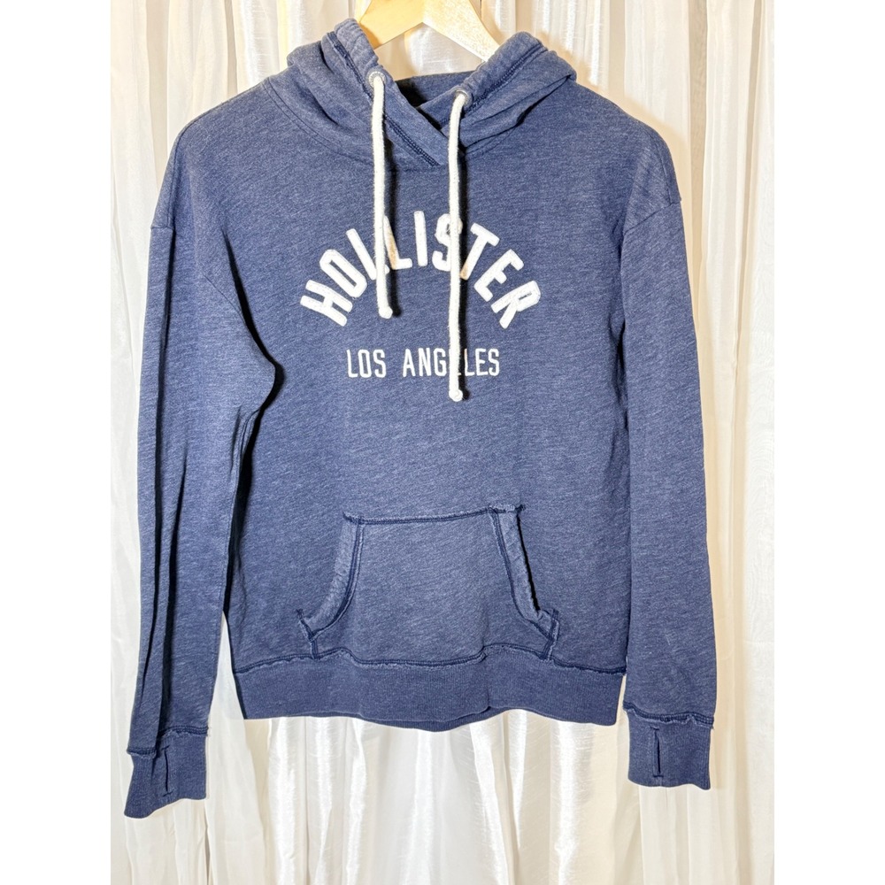 Hollister Hoodie Medium Blue Graphic Los Angeles Pullover Thumbhole Cuffs y2k